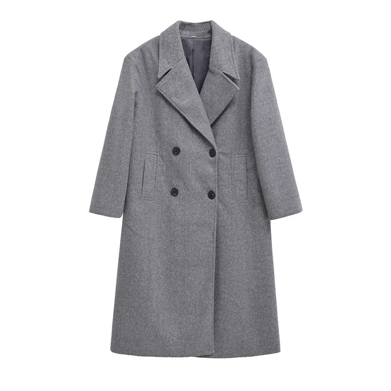 Damen Eleganter Übergrößen Doppelreiher-Wollmantel EB