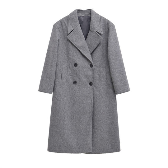 Damen Eleganter Übergrößen Doppelreiher-Wollmantel EB