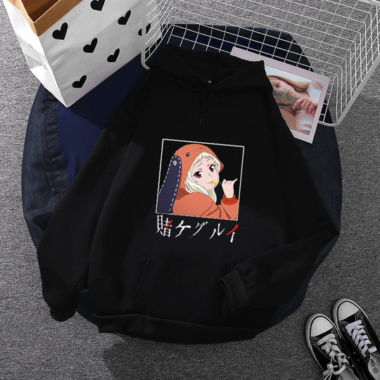 Damen nan Oversize Kapuzenpullover mit Manga-Frontprint und Kängurutasche EB