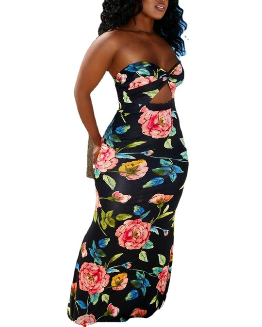Damen Maxikleid mit schickem Cut-Out-Design und glänzenden Akzenten EB