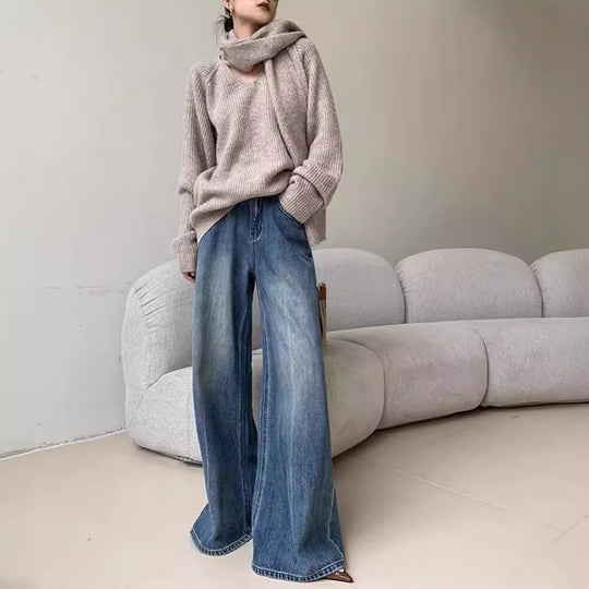 Damen Weite Jeans mit lässigem Schnitt und hohem Bund EB