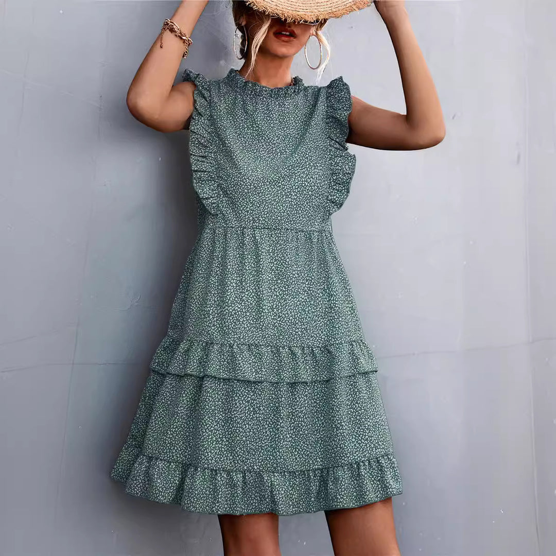 Damen luftiges Sommerkleid mit voluminösen Rüschensäumen und femininer Silhouette EB