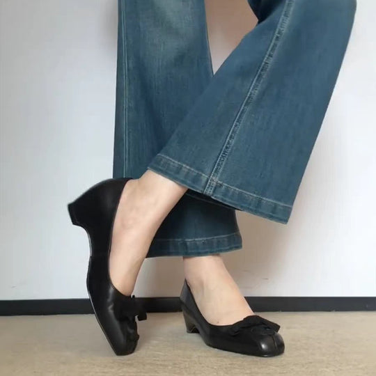 Damen Ballerinas mit dekorativer Schleifenapplikation und elegantem Absatz EB