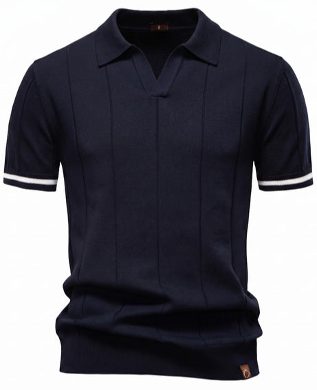 Herren nan strukturiertes Feinstrickpoloshirt mit offenem Reverskragen EB