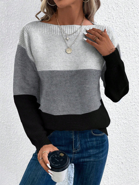 Damen Klassischer Pullover mit Streifenmuster EB