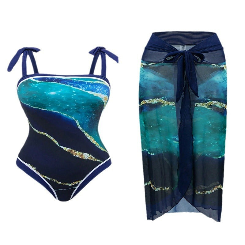 Damen Einteiler Badeanzug mit elegantem transparentem Cover-Up EB