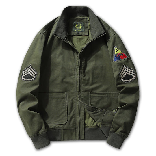 Herren Baumwoll-Canvas-Bomberjacke mit gestickten Patches und Stehkragen EB