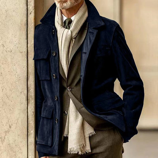 Herren Suede Utility Jacke mit praktischen Taschen und modernem Schnitt EB