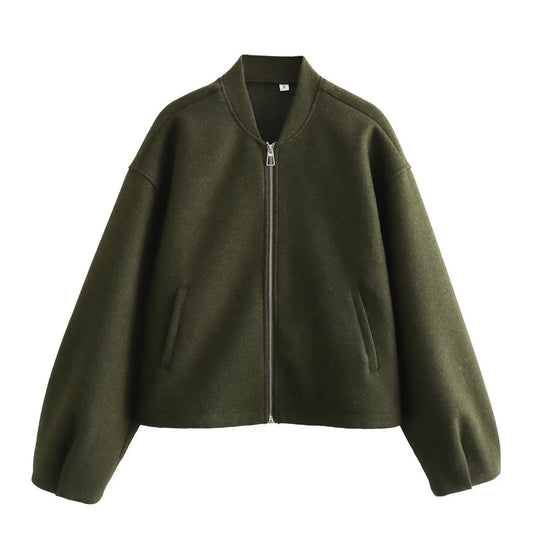 Damen lässige Übergangsjacke mit Stehkragen und asymmetrischem Schnitt EB