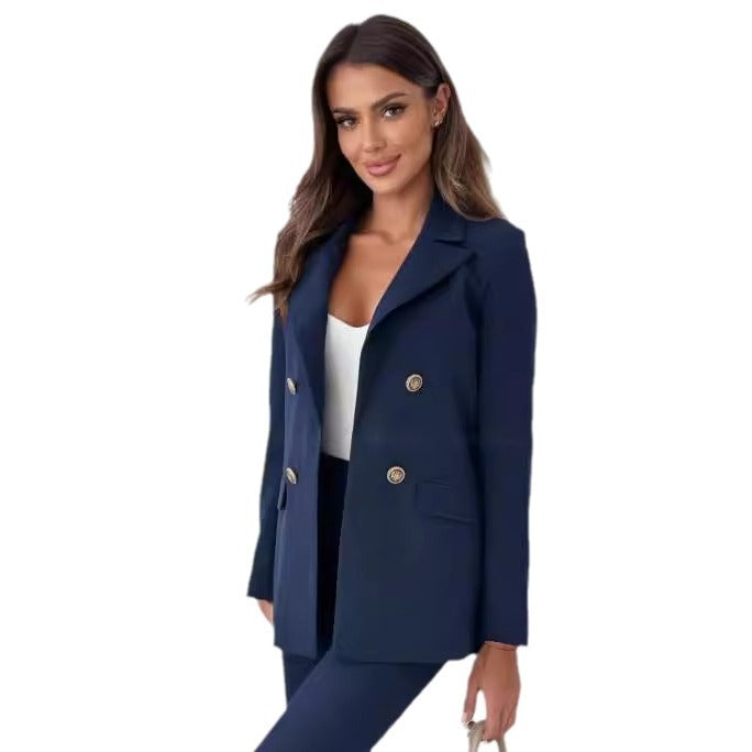 Damen Eleganter Double-Breasted Blazer mit goldenen Knöpfen und moderner Passform EB