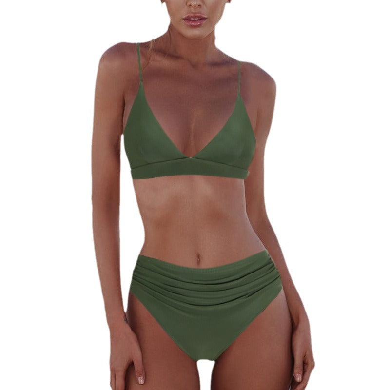 Damen Hochgeschnittener Bikini mit raffiniertem Rüschendesign EB