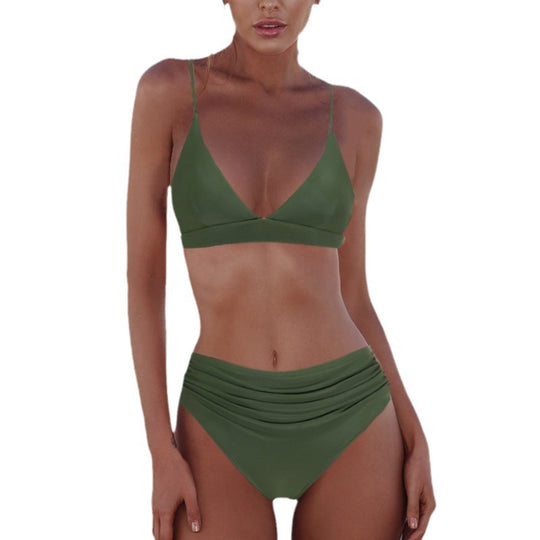 Damen Hochgeschnittener Bikini mit raffiniertem Rüschendesign EB