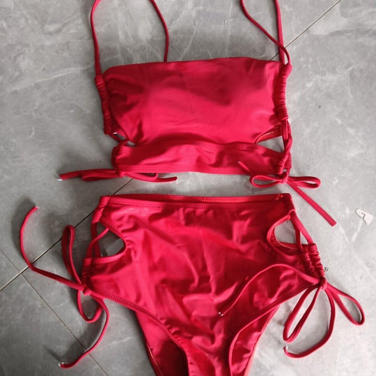 Damen Bikini-Set mit hohem Bund und modischem Knotendetail EB