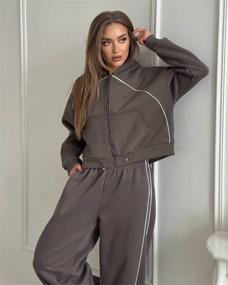 Damen nan Kapuzenjacke und weite Jogginghose Set mit kontrastnähten EB