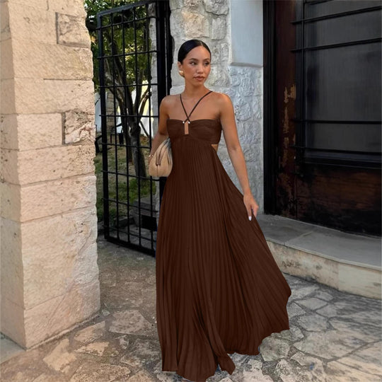 Damen Plisseekleid mit schulterfreiem Design und raffinierten Trägerdetails EB