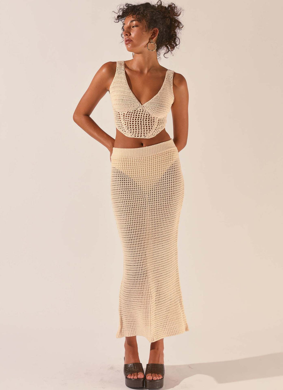 Damen gehäkeltes Crop-Top und Maxirock-Set EB
