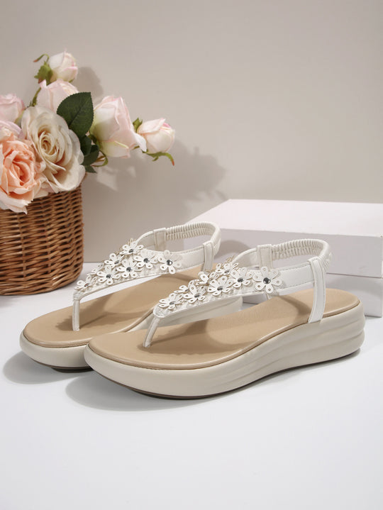 Damen Sandalen mit floralem Dekor und komfortablem Wedge-Design EB