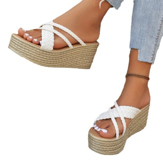 Damen Plateau-Sandalen mit geflochtenem Riemendesign und rutschfester Sohle EB