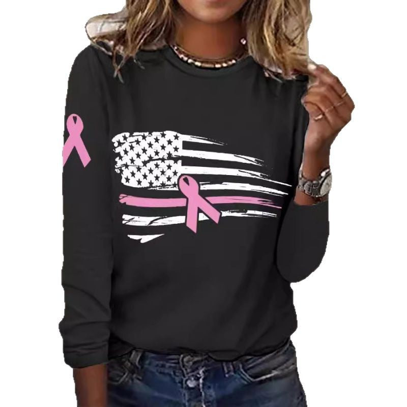 Damen lässiges T-Shirt mit kreativem Flaggen- und Schleifen-Design EB