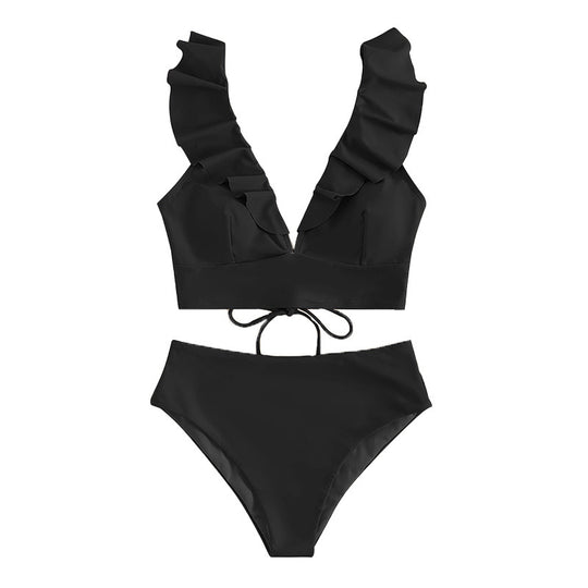 Damen Badeanzug mit Rüschendetails und hohem Beinausschnitt EB