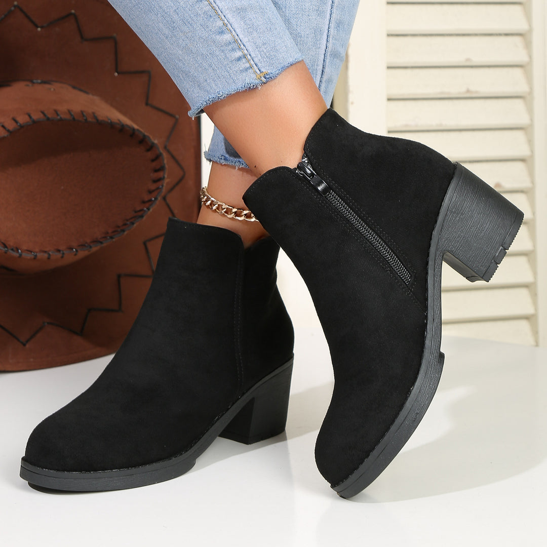 Damen nan elegante Stiefelette mit mittelhohem Blockabsatz, seitlichem Reißverschluss und gepolstertem Komfortfußbett EB