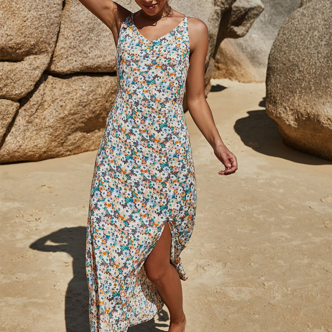 Damen Maxikleid mit floralem Muster und seitlichem Schlitz EB