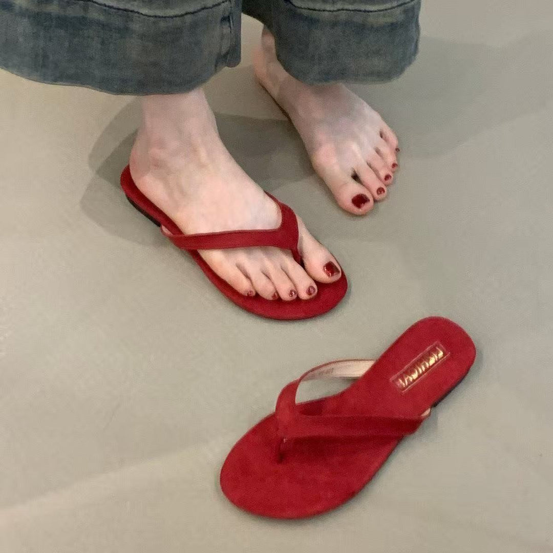 Damen Zehentrenner aus weichem Veloursleder mit ergonomischem Fußbett EB