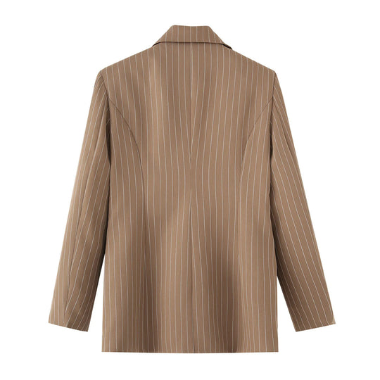 Damen gestreifte Blazerjacke mit elegantem Kragen und praktischen Taschen EB