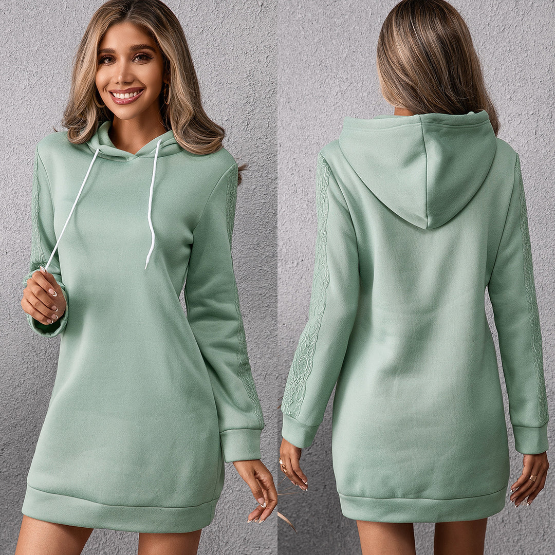Damen lässiges Sweatkleid mit Kapuze und praktischen Taschen EB