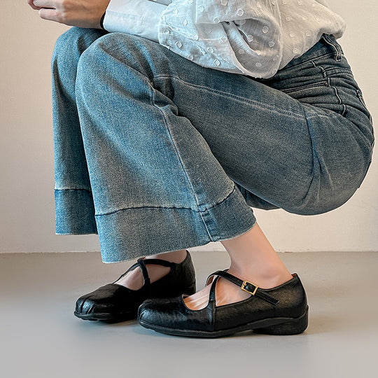 Damen Komfortable Mary Jane Schuhe mit modischen Riemen EB