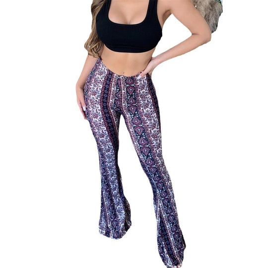 Damen nan ausgestellte Floral-Print Schlaghose mit hoher Taille EB