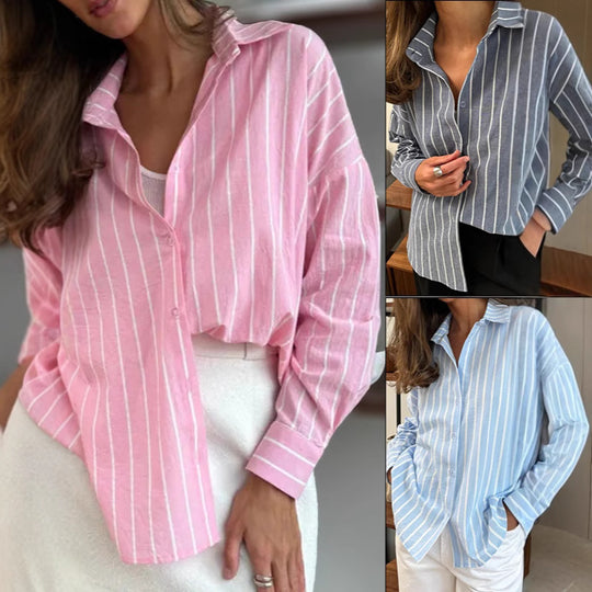 Damen lässige Bluse mit feinen Streifen und großzügigem Schnitt EB