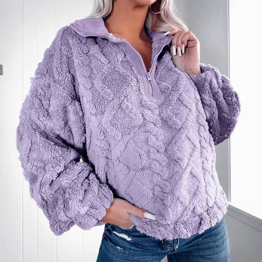 Damen Kuschelige Fleece-Pullover mit Reißverschluss und Wabenmuster EB