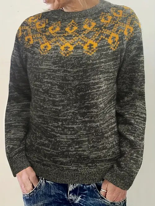 Damen nan Norwegerpullover aus Wollmix mit Rundhalsausschnitt und traditionellem Fair-Isle-Yoke EB