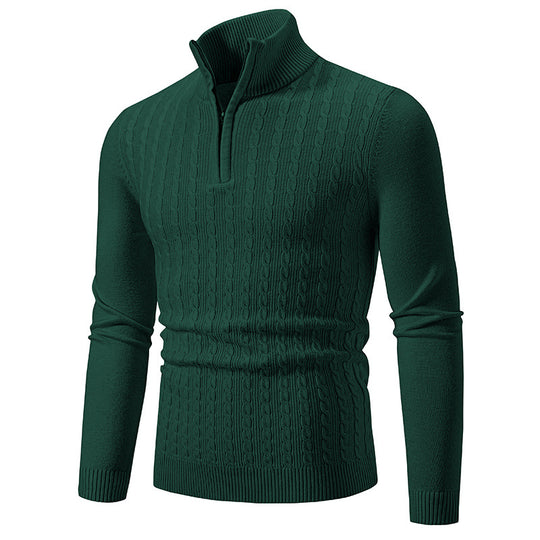 Herren Strickpullover mit halbem Reißverschluss und strukturiertem Zopfmuster EB