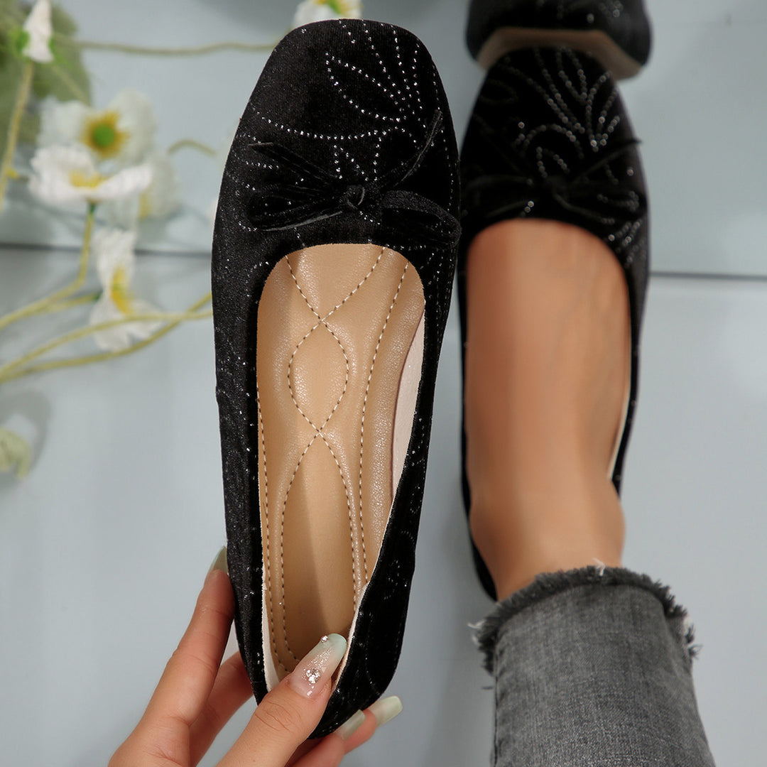 Damen Ballerinas mit elegantem Glitzermuster und feiner Schleifenapplikation EB