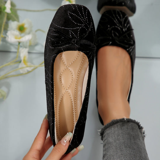 Damen Ballerinas mit elegantem Glitzermuster und feiner Schleifenapplikation EB