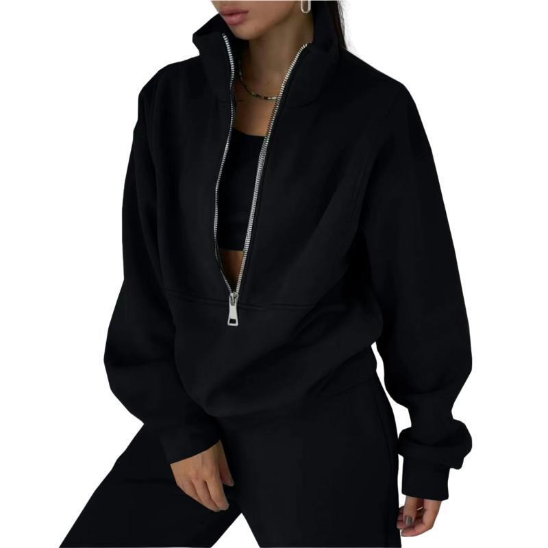 Damen Sweatshirt mit hohem Kragen und Reißverschluss EB
