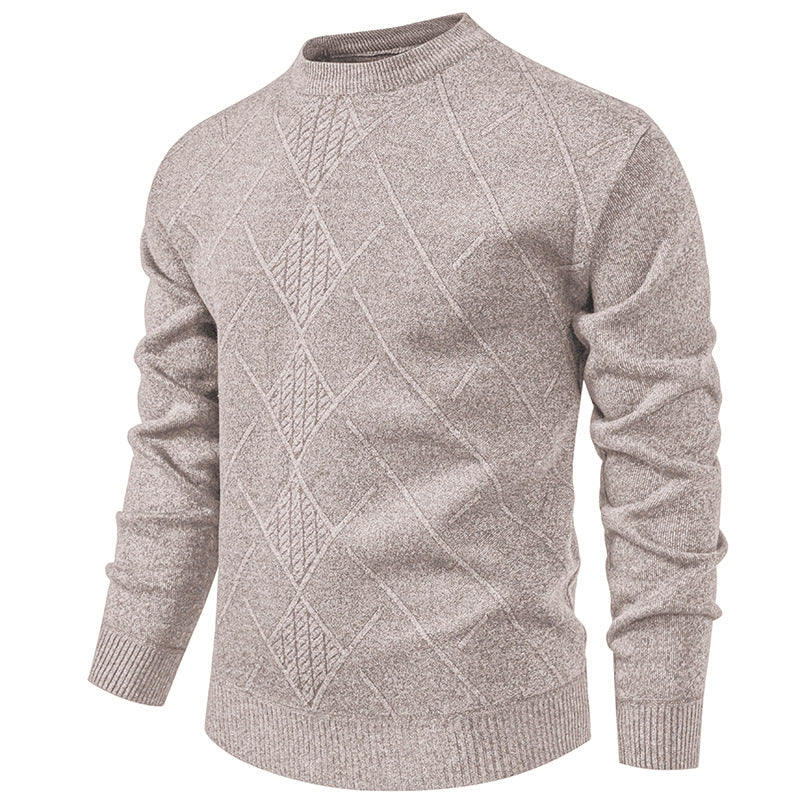 Herren Feiner Strickpullover mit strukturiertem Zopfmuster und Rundhalsausschnitt EB