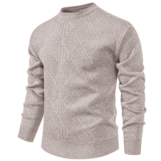 Herren Feiner Strickpullover mit strukturiertem Zopfmuster und Rundhalsausschnitt EB