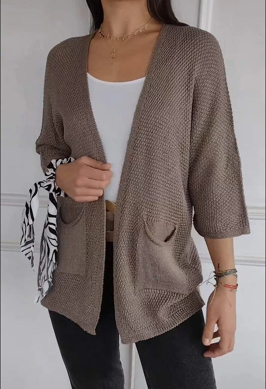 Damen lässige Strickjacke mit offener Vorderseite und praktischen Taschen EB