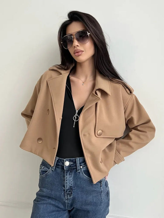 Damen Modische Kurzjacke mit doppelter Knopfleiste und lässigem Schnitt EB