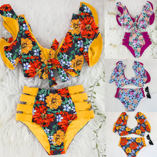 Damen Bikini-Set mit Rüschendetails und floralem Muster EB