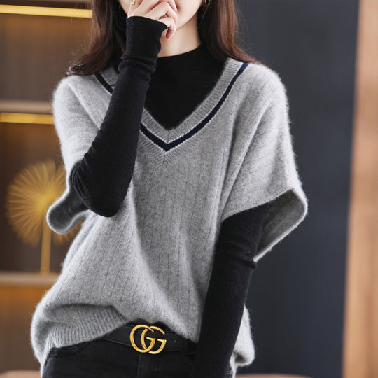 Damen Strickoberteil mit V-Ausschnitt und sportlichem Muster EB