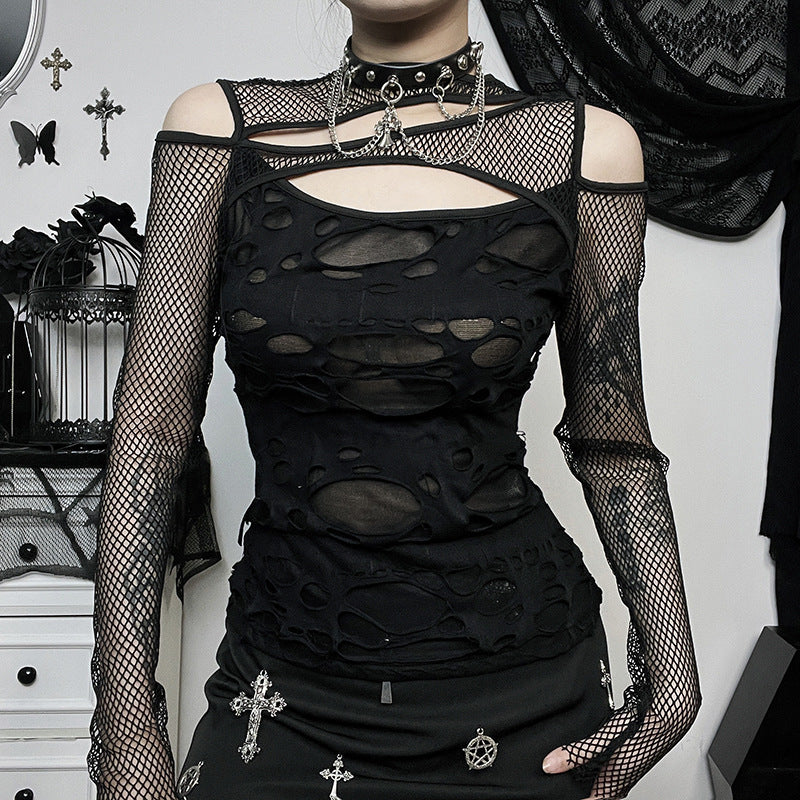Damen Modisches Oberteil mit transparentem Mesh-Design und raffinierten Cut-Outs EB