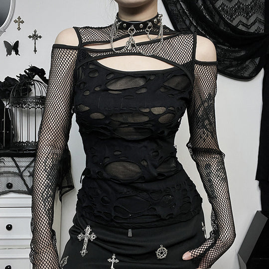 Damen Modisches Oberteil mit transparentem Mesh-Design und raffinierten Cut-Outs EB