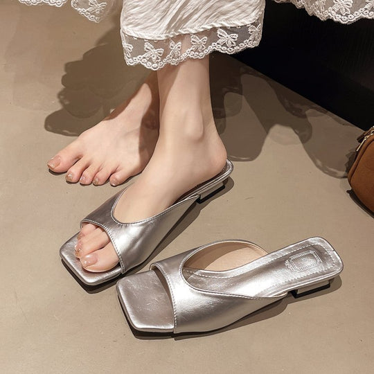 Damen offene Mules mit modernem Blockabsatz EB