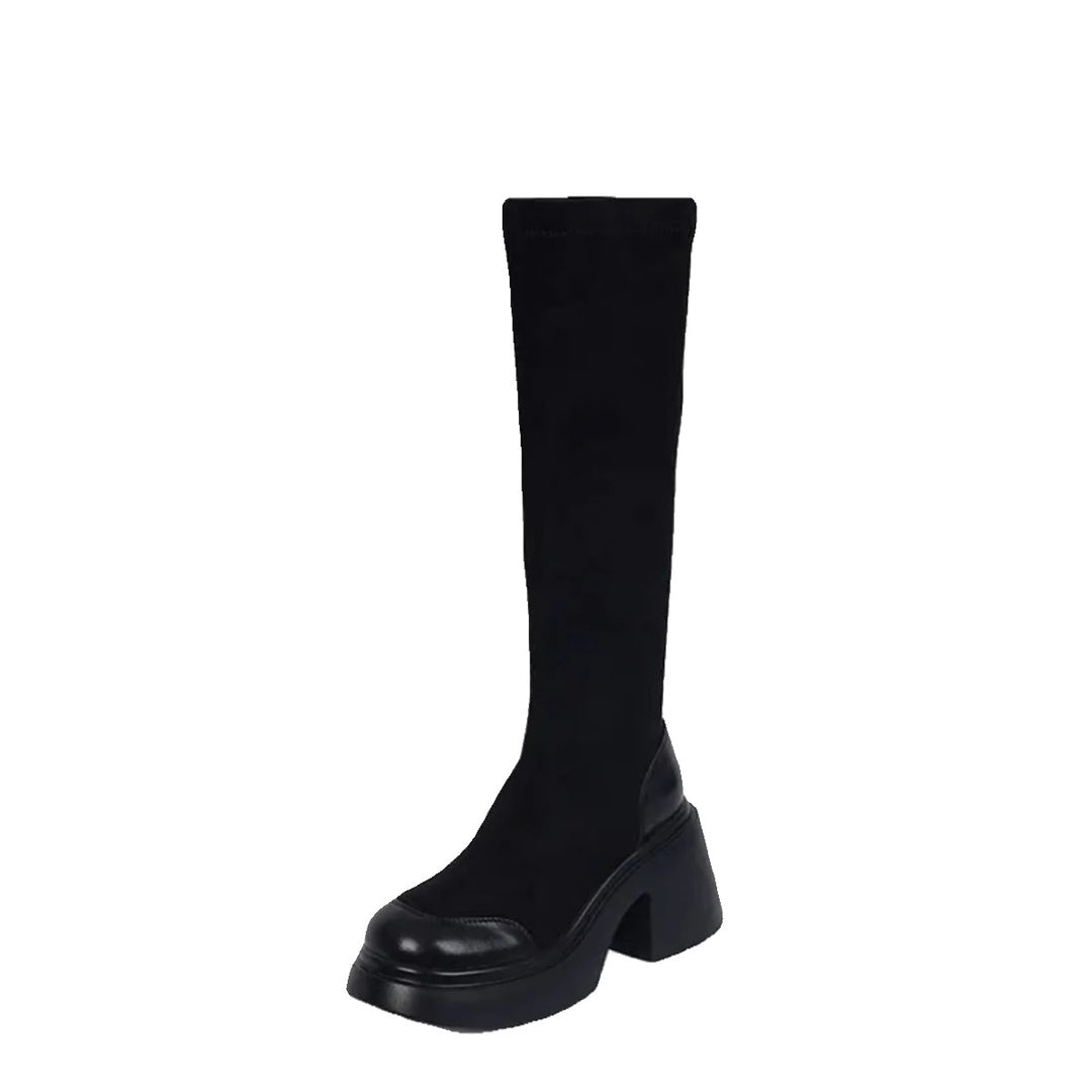 Damen Überknee-Stiefel mit modischem Blockabsatz EB