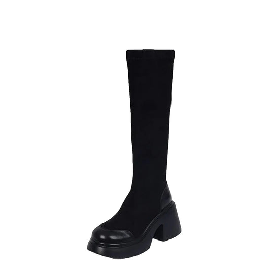 Damen Überknee-Stiefel mit modischem Blockabsatz EB