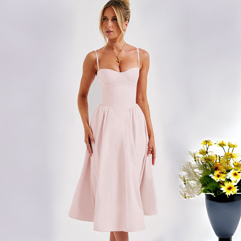 Damen Midikleid mit tailliertem Oberteil und fließendem Rock EB